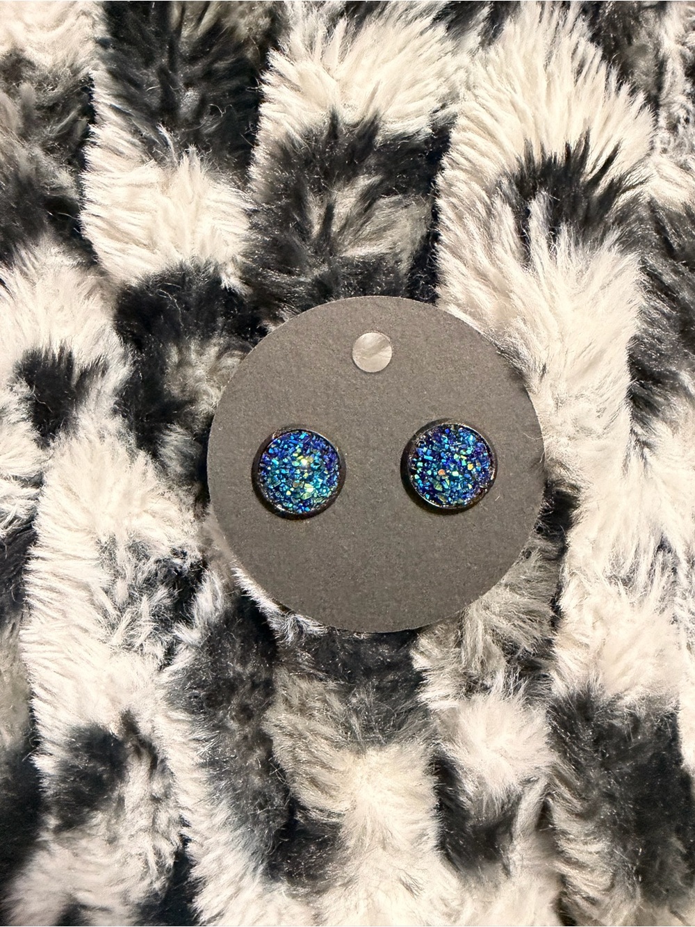 Blue Glitter Druzy Stud Earrings